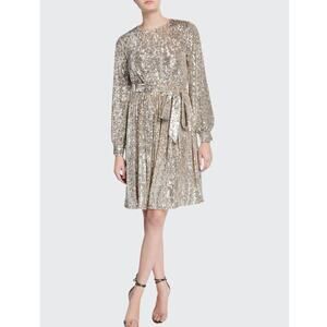Sachin + Babi Chloe Sequin Jewel-Neck Long-Sleeve Dress in Silver Size 6